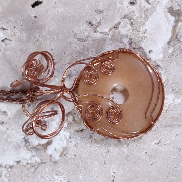 Copper Wire Wrapped Stone Pendant - Picture 2 of 5